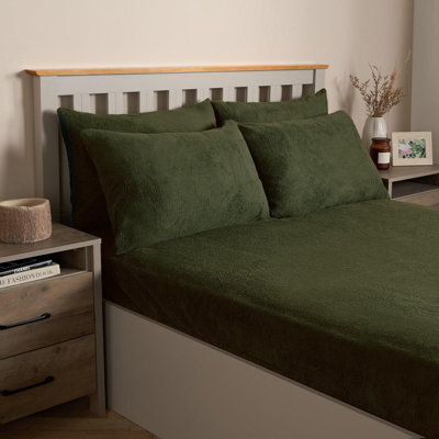 Ohs 4 Pack Teddy Fleece Pillowcase Cover Bedding Set Thermal - Woodland Green - image 1
