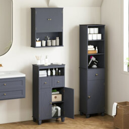 Costway Bathroom Floor Storage Cabinet Freestanding Storage Organizer With Doors-Grey - thumbnail 5