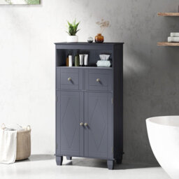 Costway Bathroom Floor Storage Cabinet Freestanding Storage Organizer With Doors-Grey
