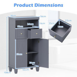 Costway Bathroom Floor Storage Cabinet Freestanding Storage Organizer With Doors-Grey - thumbnail 3
