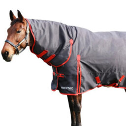 "Hyconic Combi Combo Neck 200G Horse Turnout Rug Charcoal/red (5 3"")" - thumbnail 4