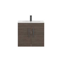 Royal Bathrooms Turin Grey Elm 600mm Wall Hung Vanity Unit 2 Door With Minimalist Basin Sink & Matt Black Handles - thumbnail 6