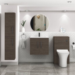 Royal Bathrooms Turin Grey Elm 600mm Wall Hung Vanity Unit 2 Door With Minimalist Basin Sink & Matt Black Handles - thumbnail 2