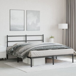 Berkfield Metal Bed Frame Without Mattress With Headboard Black 150X200Cm - thumbnail 4