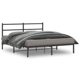 Berkfield Metal Bed Frame Without Mattress With Headboard Black 150X200Cm - thumbnail 1