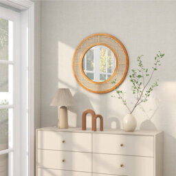 Gainoom 65Cm Natural Rattan Round Wall Mirror Wooden Framed Mirror - thumbnail 9