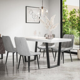 More4Homes Aria Dining Table And Chairs -  White Marble Effect Table Top W Black Legs + Nova Velvet Dining Chair Set Of 4 (Grey) - thumbnail 1