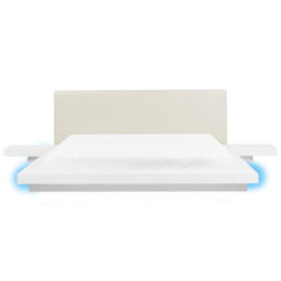 Beliani Bed With Led Faux Leather Zen 180 X 200 Cm (Eu Super King) White - thumbnail 1