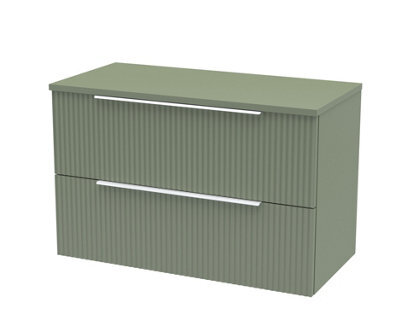 Balterley Tixall Fluted 2 Drawer Wall Hung Vanity Unit With Worktop, Satin Green, 800mm - image 1