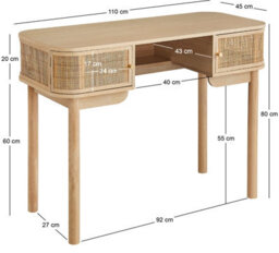 Nordlys 2-Door Wood And Rattan Desk Classic Style Bedroom - thumbnail 6