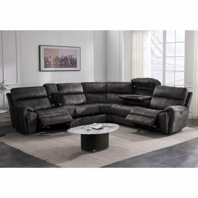 Xample Vegas Grey Fabric Power Reclining Sectional Sofa, 2 Power Recliners, Storage Drawers, Usb-A&usb-C Ports, Cupholders,reading Lights - image 1