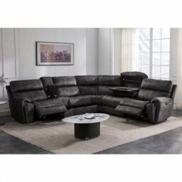 Xample Vegas Grey Fabric Power Reclining Sectional Sofa, 2 Power Recliners, Storage Drawers, Usb-A&usb-C Ports, Cupholders,reading Lights - thumbnail 1