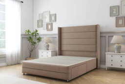 "Sloomy Sterling Mink Plush Divan Bed 2 Drawers Foot-End - 54"" Wingback Headboard & 12"" Footboard 4'6 Double" - thumbnail 1