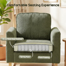 Homcom Armchair With Metal Legs And Spring Dark Green - thumbnail 4
