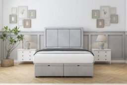 "Comfort Savoy Silver Naples Ottoman Bed Base With 54"" Floor Standing Headboard 4'6 Double" - thumbnail 1