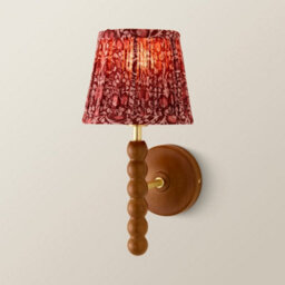 Valuelights Bobble Pair Burgundy Floral Pleat Shade Walnut Wood Wall Light And Bulb - thumbnail 4