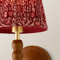 Valuelights Bobble Pair Burgundy Floral Pleat Shade Walnut Wood Wall Light And Bulb - thumbnail 5