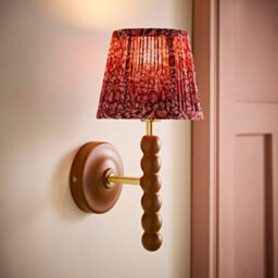 Valuelights Bobble Pair Burgundy Floral Pleat Shade Walnut Wood Wall Light And Bulb - thumbnail 2