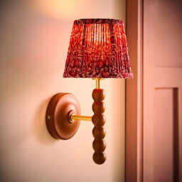 Valuelights Bobble Pair Burgundy Floral Pleat Shade Walnut Wood Wall Light And Bulb - thumbnail 3