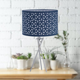 First Choice Lighting Chrome Tripod Table Lamp With Navy Blue Laser Cut Shade - thumbnail 3