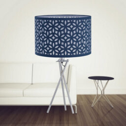 First Choice Lighting Chrome Tripod Table Lamp With Navy Blue Laser Cut Shade - thumbnail 2