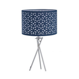 First Choice Lighting Chrome Tripod Table Lamp With Navy Blue Laser Cut Shade - thumbnail 1