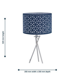 First Choice Lighting Chrome Tripod Table Lamp With Navy Blue Laser Cut Shade - thumbnail 6