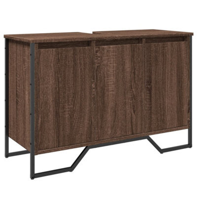 Berkfield Smooth Bathroom Sink Cabinet Brown Oak 91X35X60 Cm Engineered Wood