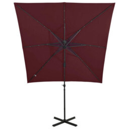 Berkfield Cantilever Umbrella With Pole And Led Lights Bordeaux Red 250 Cm - thumbnail 5