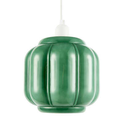 Happy Homewares Emerald Green Traditional Pendant Ceiling Lamp Shade With Deep Grooves - image 1