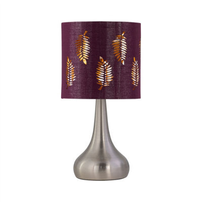 First Choice Lighting Romana - Brushed Chrome Touch Table Lamp With Burgundy Fern Shade - image 1