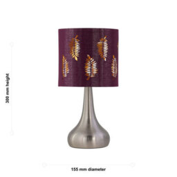 First Choice Lighting Romana - Brushed Chrome Touch Table Lamp With Burgundy Fern Shade - thumbnail 4