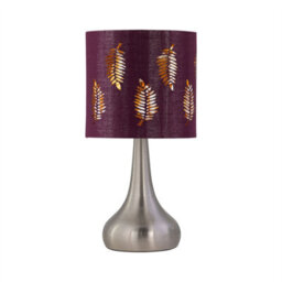 First Choice Lighting Romana - Brushed Chrome Touch Table Lamp With Burgundy Fern Shade