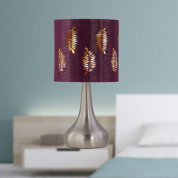 First Choice Lighting Romana - Brushed Chrome Touch Table Lamp With Burgundy Fern Shade - thumbnail 2