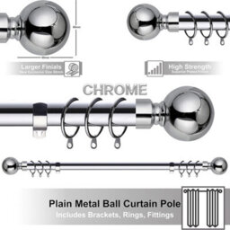 Aspire Homeware Plain Metal Curtain Pole With Ball Finials Extendable Rod 160-300 Cm (Chrome) - thumbnail 3