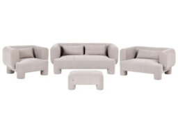 Beliani Home Living Room Dark Beige Curved Soft Fabric 3-Seater Sofa - 180Cm - thumbnail 3