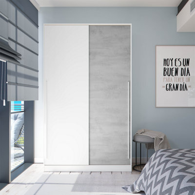 Direct Furniture Suppliers Ltd Top 2 Door Large Modern Sliding Bedroom Wardrobe - White & Grey Finish - H: 200Cm X W: 120Cm X D: 50Cm - image 1