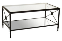 Orsina Rectangular Coffee Table, Black Finish Metal Frame With X Side Cross, Dual Tier Tempered Glass Shelves - thumbnail 3