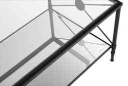 Orsina Rectangular Coffee Table, Black Finish Metal Frame With X Side Cross, Dual Tier Tempered Glass Shelves - thumbnail 2