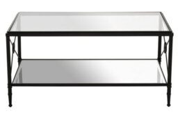 Orsina Rectangular Coffee Table, Black Finish Metal Frame With X Side Cross, Dual Tier Tempered Glass Shelves - thumbnail 4