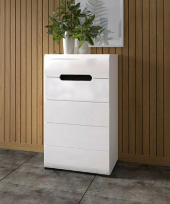 Impact Furniture Tallboy Tall Drawers Chest Of 5 Drawers Bedroom Living Room Storage Soft Close Black White Gloss Azteca - image 1