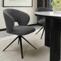 Xample Bentley Designs Alisa Round Sintered Stone Dining Table With 4 Grey Bouclé Swivel Chairs Matte White Top & Black Oak Legs - thumbnail 4