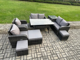 Fimous Outdoor Rattan Garden Furniture 9 Piece Grey Patio Furniture Set 9 Seater Lounge Sofa Set With Rectangular Table - thumbnail 2