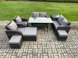 Fimous Outdoor Rattan Garden Furniture 9 Piece Grey Patio Furniture Set 9 Seater Lounge Sofa Set With Rectangular Table - thumbnail 1
