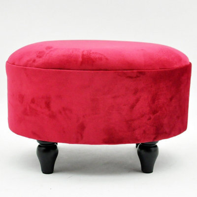 Minster Oval Footstool - Velvet - L27 X W40 X H30 Cm - Red - image 1