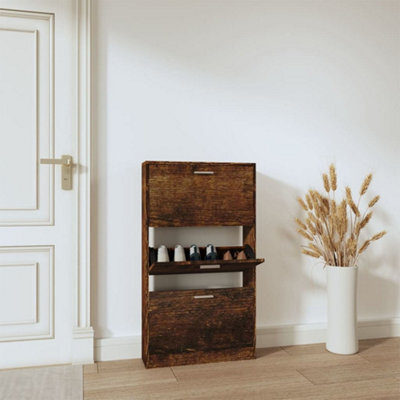 Berkfield Shoe Cabinet Smoked Oak 59X17X108 Cm Engineered Wood - image 1