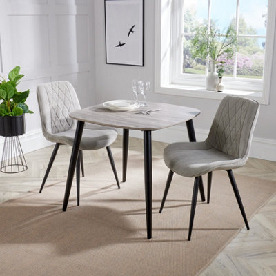Core Products Aspen Grey Oak Effect 80Cm Square Dining Table With 2 Light Grey Cord Fabric Diamond Stitch Design Chairs - image 1