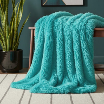 Cuddly Extra Fluffy Throw Ultra Soft Plush Blanket For Sofa Bed Home Decor Teal 150X200Cm - image 1