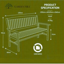 Traditional Wooden Garden Bench - Weather Resistant 2-Seater 1.2M Wooden Garden Furniture - thumbnail 6