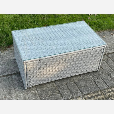 Fimous Light Grey Mixed Rattan Rectangular Oblong Coffee Tea Table Outdoor Garden Furniture Accessory - image 1
